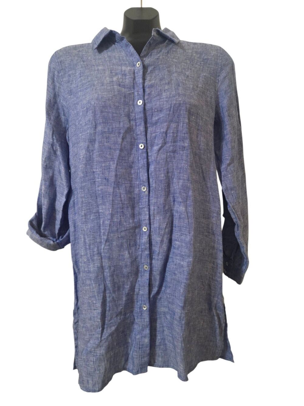 Sigrid Olsen 100% Linen Long Tunic Women's S Blue Button Up Long Sleeve J1.1